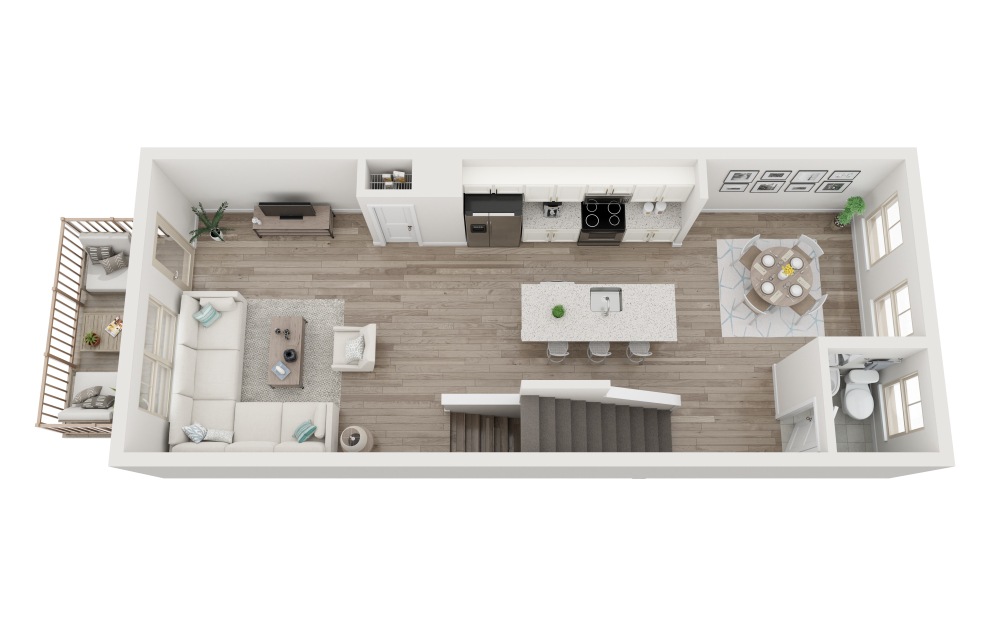 Gold Finch - 3 bedroom floorplan layout with 3.5 baths and 1505 square feet. (Level 2 / 3D)