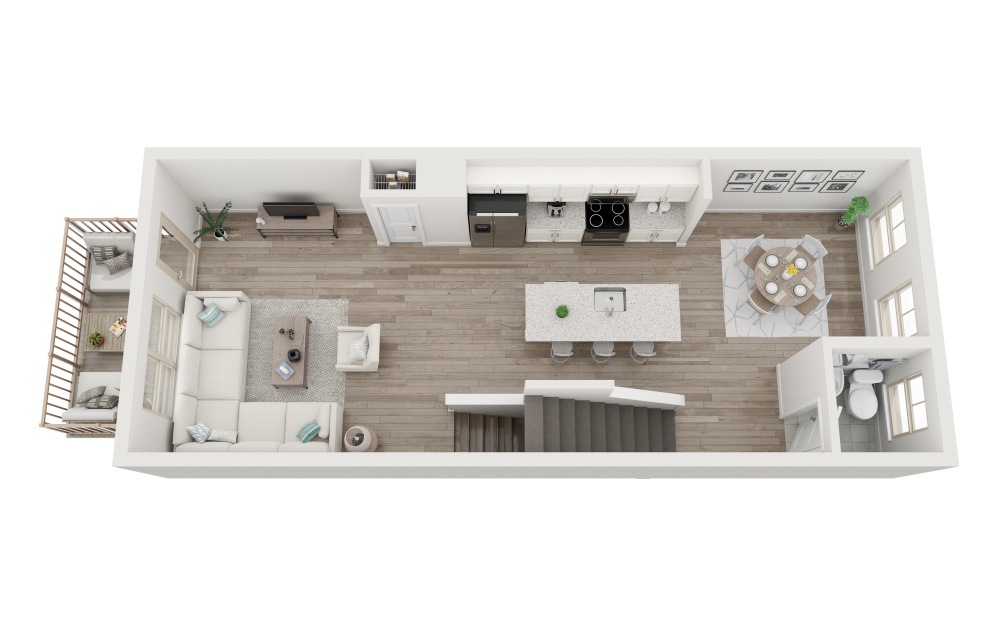 Gold Finch - 3 bedroom floorplan layout with 3.5 bathrooms and 1505 square feet (Level 2
, 3D)