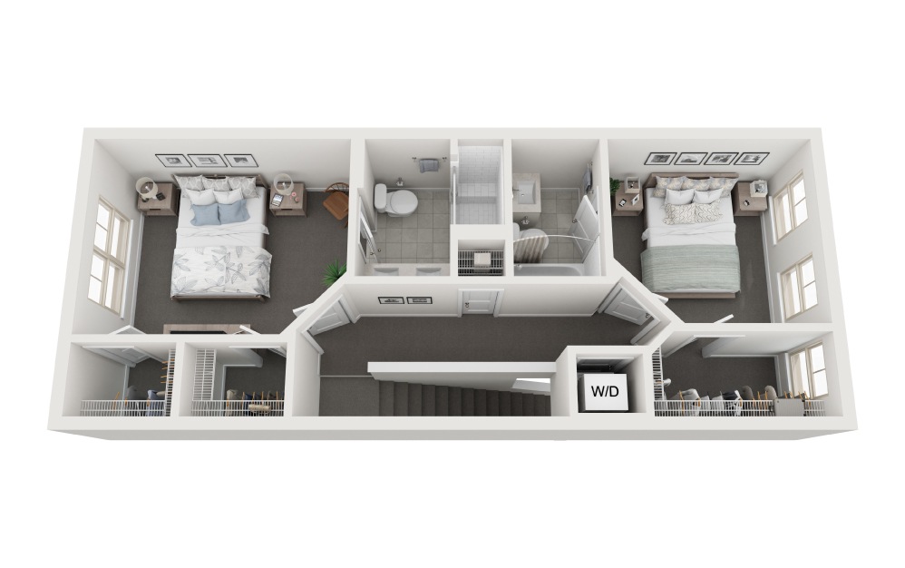 Gold Finch - 3 bedroom floorplan layout with 3.5 bathrooms and 1505 square feet (Level 3, 3D)