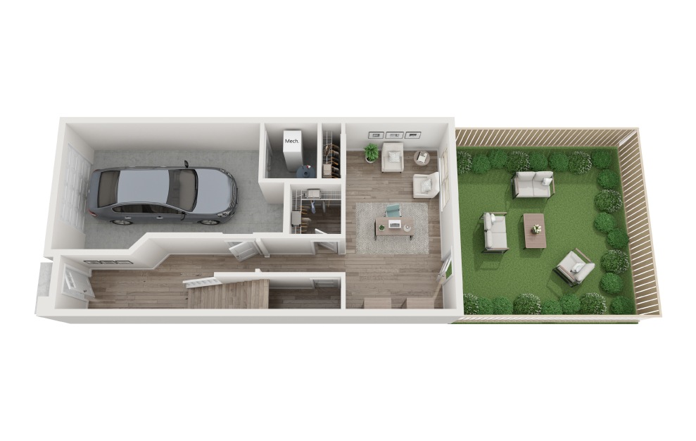 Kingbird - 3 bedroom floorplan layout with 2.5 baths and 2117 square feet. (Level 1 / 3D)