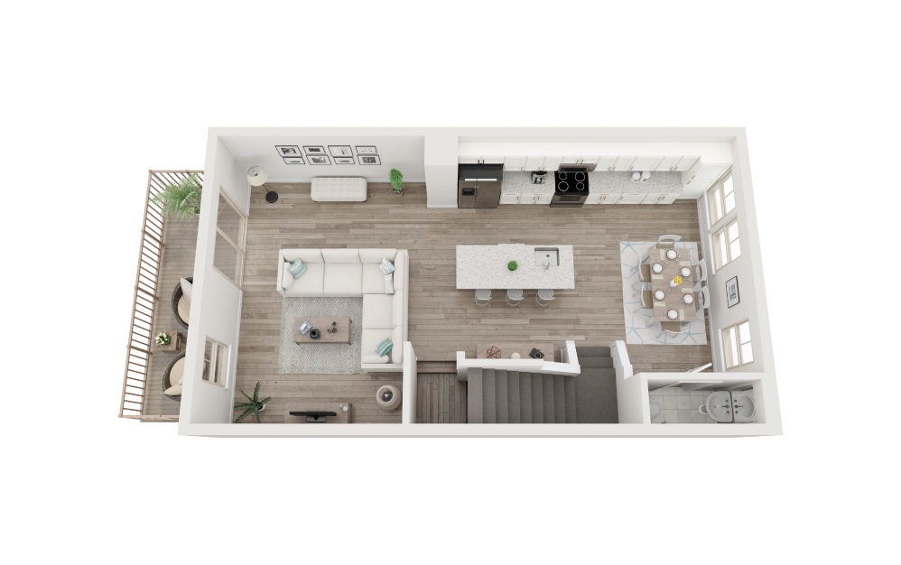 Starling - 3 bedroom floorplan layout with 2.5 bathrooms and 1728 square feet (Level 2
, 3D)