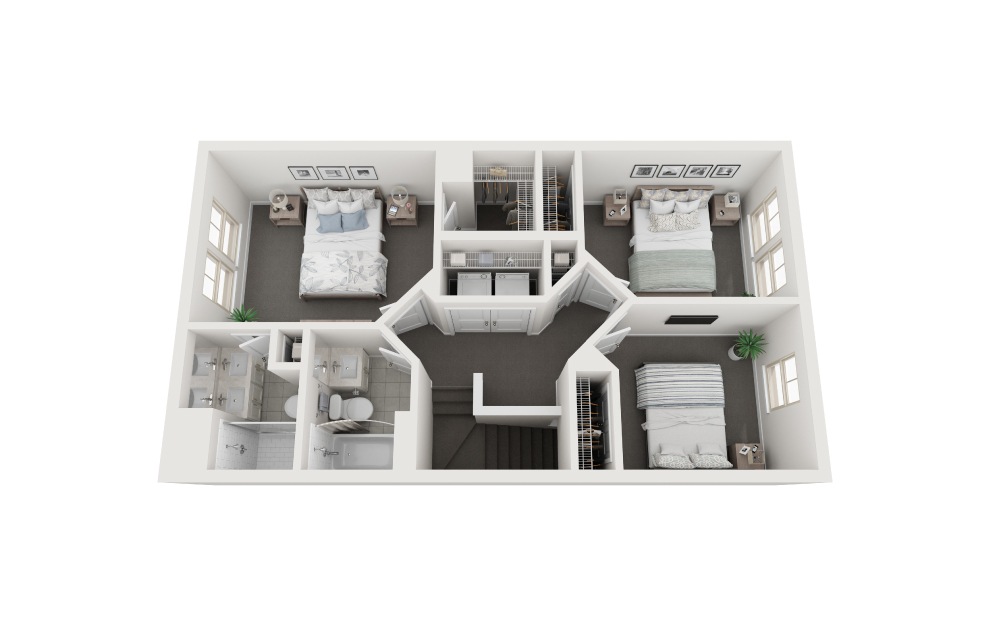 Starling - 3 bedroom floorplan layout with 2.5 baths and 1728 square feet. (Level 3 / 3D)