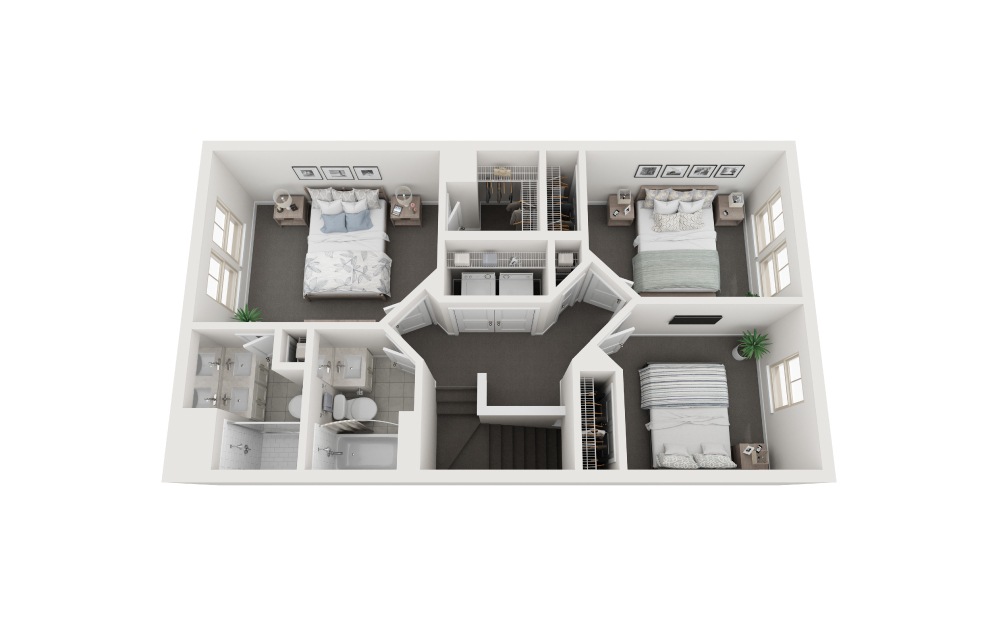 Starling - 3 bedroom floorplan layout with 2.5 bathrooms and 1728 square feet (Level 3, 3D)