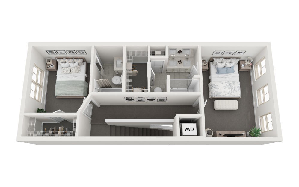 Tanager - 3 bedroom floorplan layout with 3.5 bathrooms and 1610 square feet (Level 3, 3D)